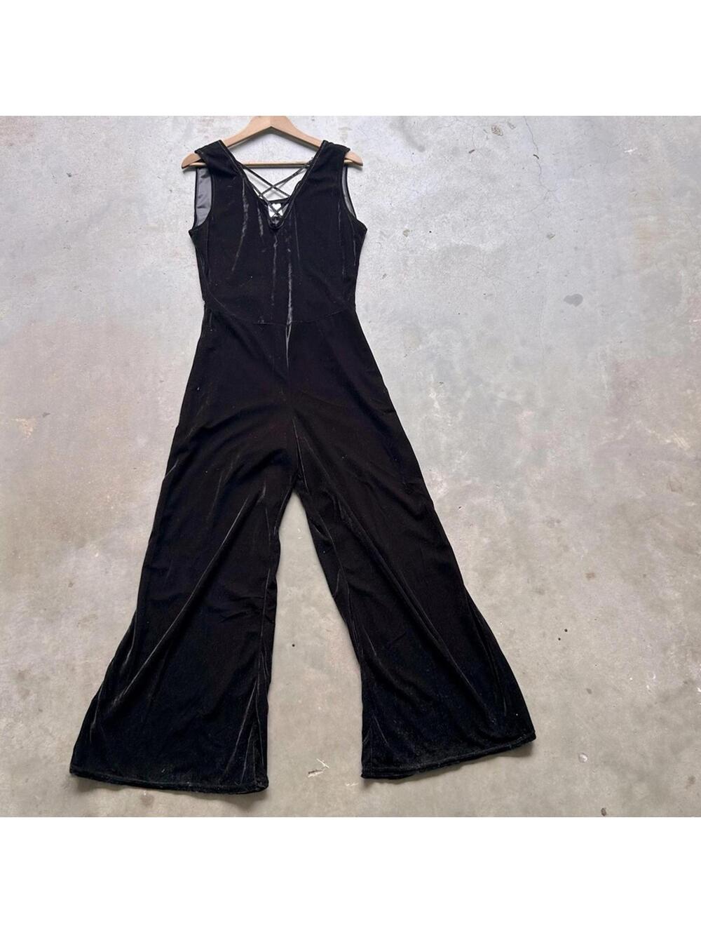 Spirit Halloween Black Velour Sleeveless Wide Leg Jumpsuit | Size Adult Large